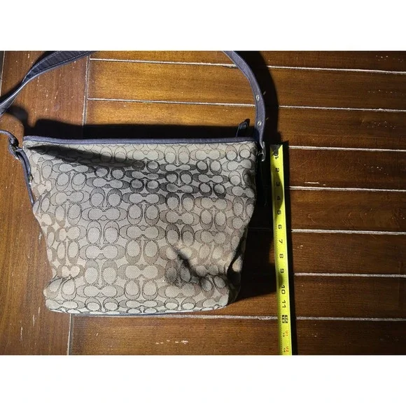 Coach Signature C Monogram Canvas Leather Trim Shoulder Bag‎ Brown Beige - Picture 4 of 8